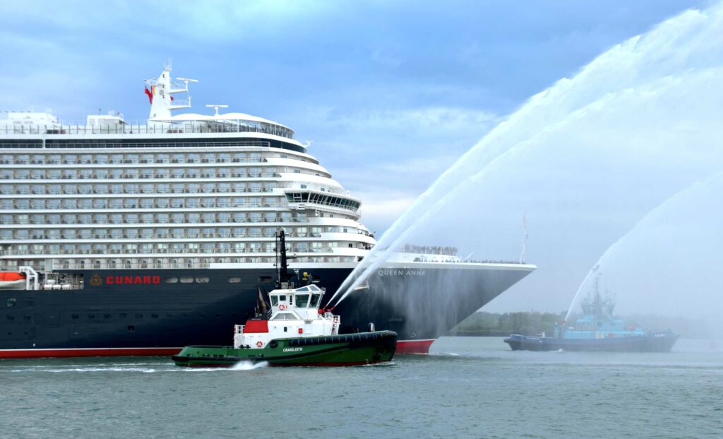 Tugs Salute Cunard’s New Mega Cruise Liner