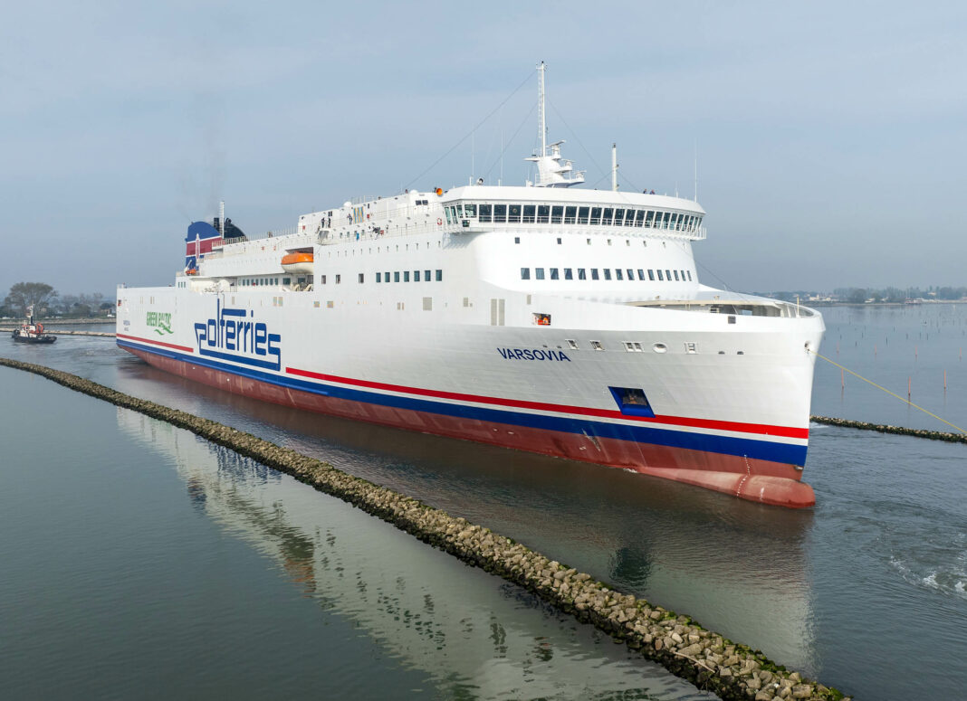 Polish Baltic Shipping's new ferry Varsovia set off on her maiden voyage on the Polferries service from Swinoujście to Ystad on 27 July 2024.