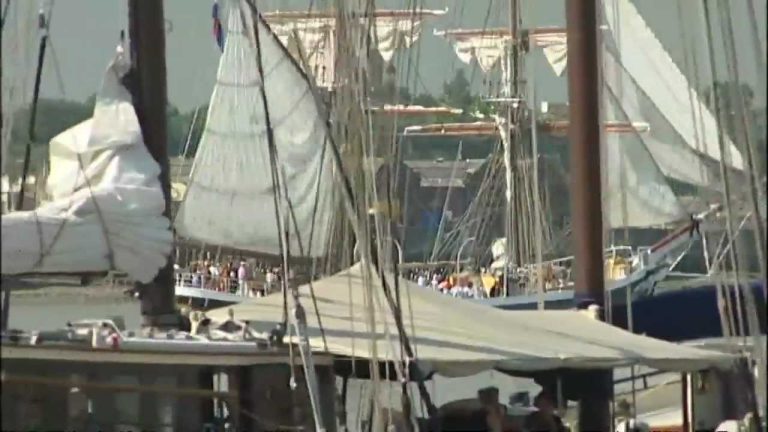 Tall ships sail the river Thames for the Olympics